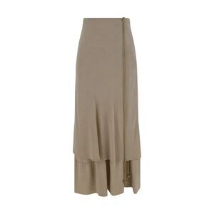 Quira Layered Midi Skirt Drawstring Detail Women Beige Skirts